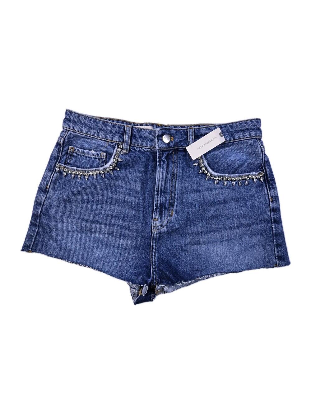Anthropologie Pilcro - Blue Embellished Distressed Short Shorts - Womens 30 NWT